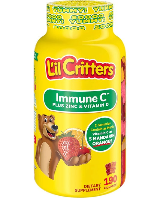L’il Critters Immune C Daily Gummy Supplement Vitamin for Kids, for Vitamin C, D and Zinc for Immune Support, Orange, Lemon, Strawberry and Cherry Flavors, 190 Gummies 