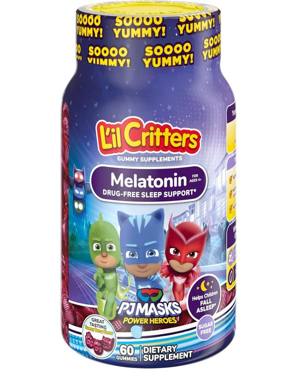 L'il Critters PJ Masks Gummy Melatonin Supplement for Kids, Drug-Free Sleep Support, 60 Gummies
