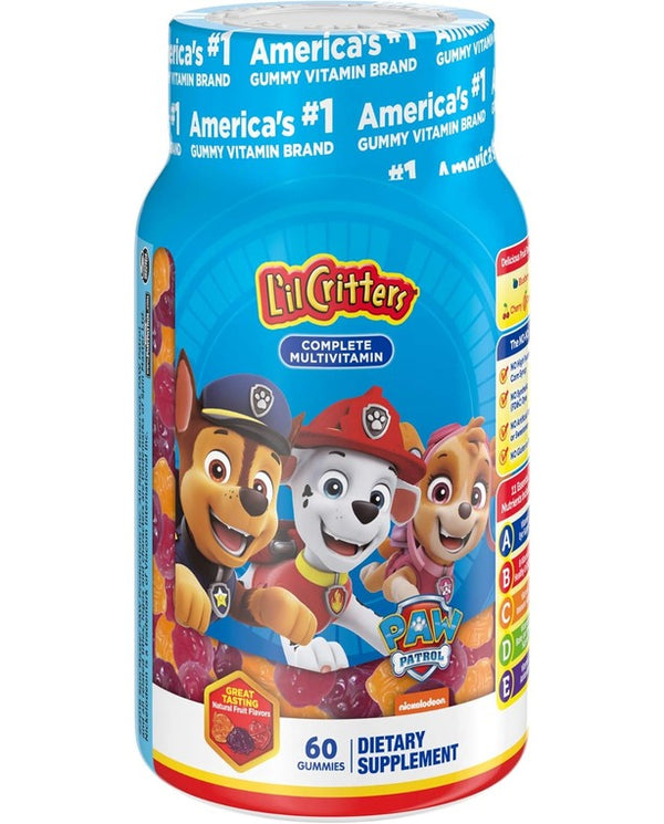 L’il Critters Paw Patrol Gummy Vites Daily Gummy Multivitamin for Kids, Vitamin C, D3 for Immune Support Cherry, Orange and Blueberry Flavors, 60 Gummies
