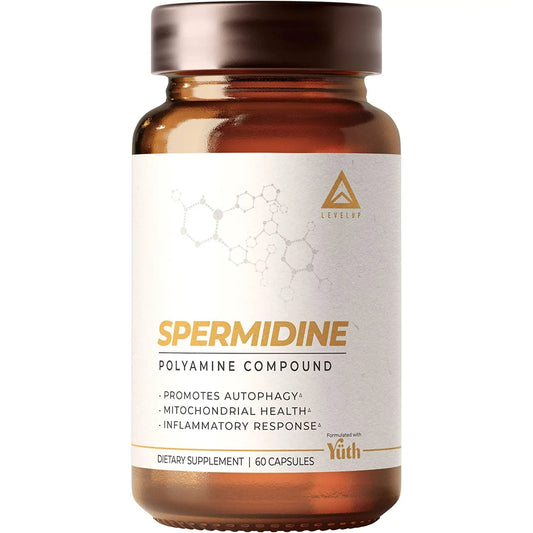 LevelUp Yuth Spermidine Capsules, 1 Researched Spermidine, 99% Concentration, 100x Potent Than Wheat Germ Extract for Anti-Aging DNA Telomere Support, 60 Count
