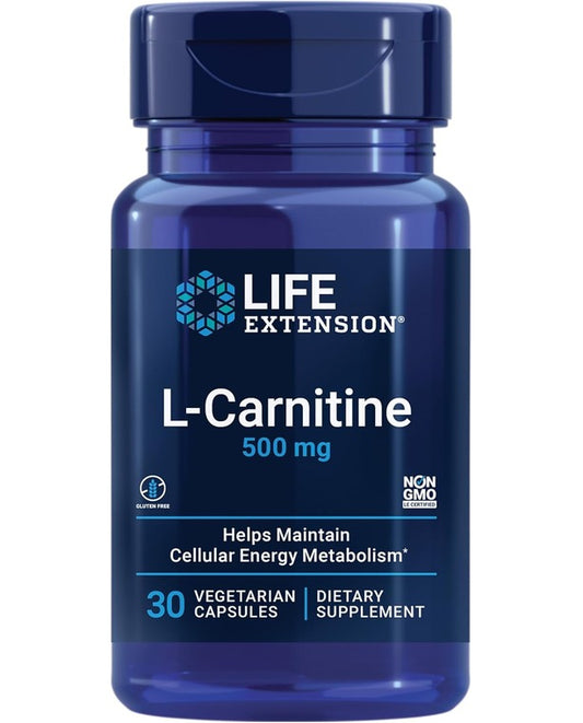 Life Extension L-Carnitine – 500 mg, Energy Supplement, Memory Supplement – Free Form Amino Acid, Nitric Oxide Support, Healthy Blood Pressure – Gluten-Free, Non-GMO, Vegetarian – 30 Capsules
