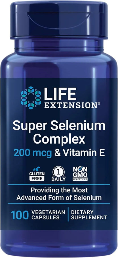 Life Extension Super Selenium Complex 200 mcg & Vitamin E, 100 Vegetarian Capsules