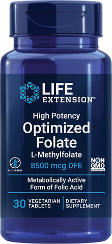 Life Extension High Potency Optimized Folate – L-methylfolate – Folic Acid, 8500 mcg DFE – 30 Tablets