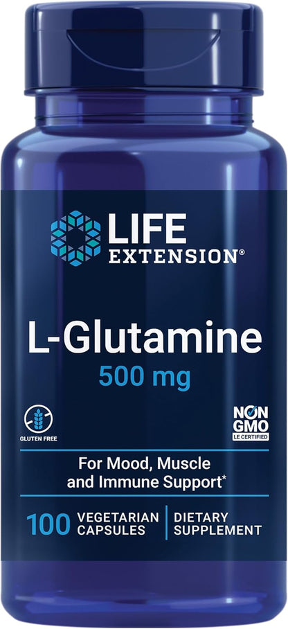 Shop Life Extension L-Glutamine, 500mg, 100 Veg Capsules

