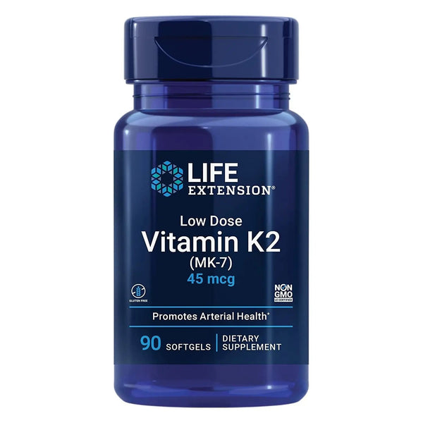 Life Extension Low Dose Vitamin K2 45 mcg Supports Arterial & Cardiovascular Health Heart & Bone Health Supplements - Gluten-Free, Non-GMO 90 Softgels

