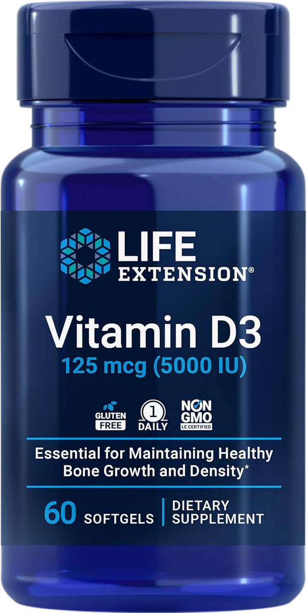 Life Extension Vitamin D3 supplement bottle on a white background