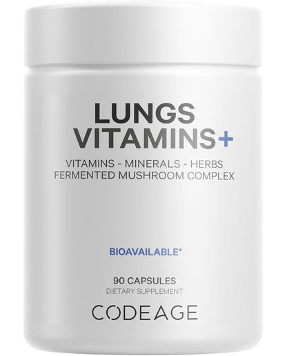 Lungs Vitamins, A, C, D, E, B6, Milk Thistle Lung Supplement, Zinc & Magnesium, Cordyceps, Reishi, Ginger, Peppermint Leaf Organic Herbs Cleanse, Breathing, Respiration - Non-GMO - 90 Capsules
