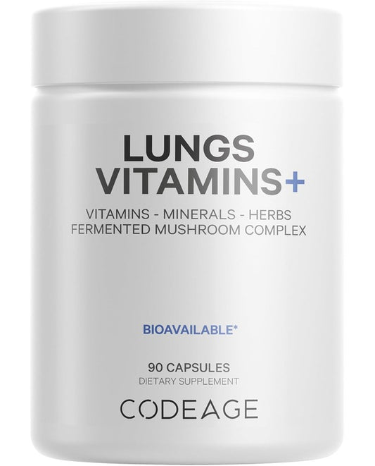 Lungs Vitamins, A, C, D, E, B6, Milk Thistle Lung Supplement, Zinc & Magnesium, Cordyceps, Reishi, Ginger, Peppermint Leaf Organic Herbs Cleanse, Breathing, Respiration - Non-GMO - 90 Capsules

