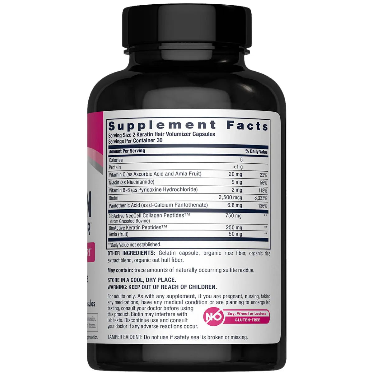 Supplement bottle with a detailed label on a white background