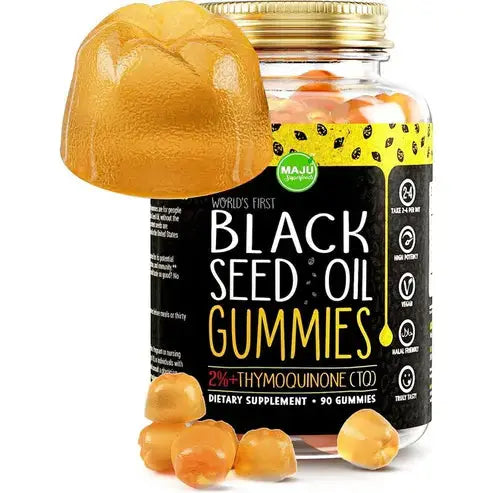 MAJU's Black Seed Oil Gummies, World's 1st, 2.5X Per BSO Gummy, Cumin Nigella Sativa Oil, Cold-Pressed, Potent Formula with Cinnamon Extract, Tasty, 500mg 90 ct
