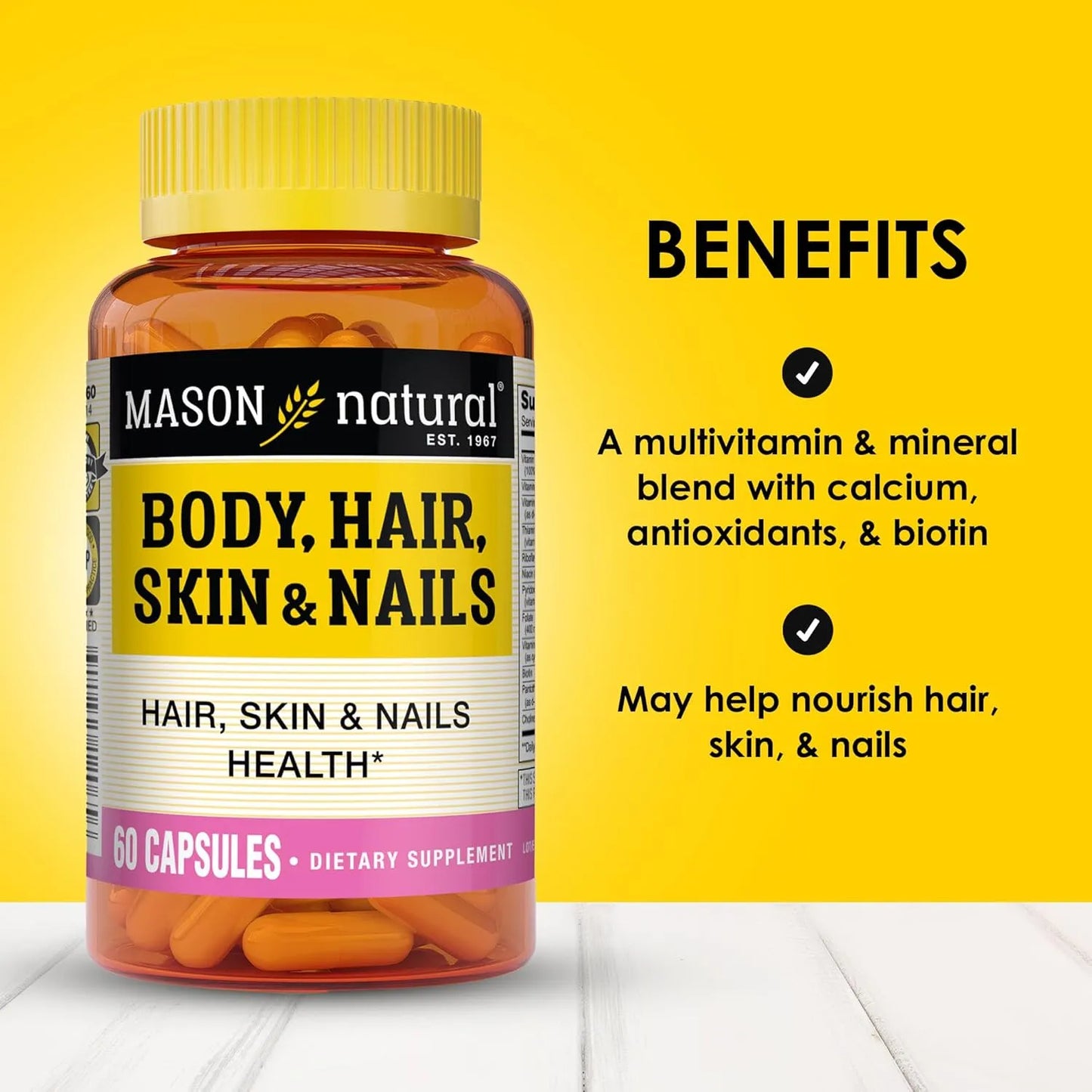 MASON NATURAL Hair, Skin & Nails Premium Beauty Supplement, 60 Capsules
