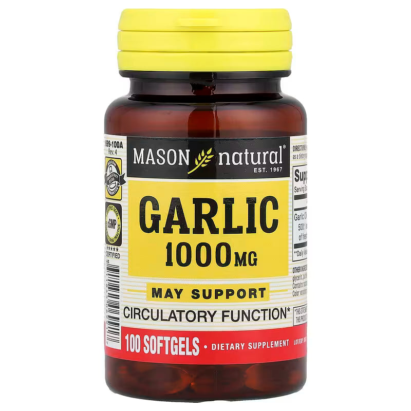 MASON NATURAL Garlic Oil 1000 mg, 100,Day Supply Softgels, Supports Normal Circulatory Function