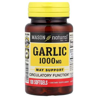 MASON NATURAL Garlic Oil 1000 mg, 100,Day Supply Softgels, Supports Normal Circulatory Function