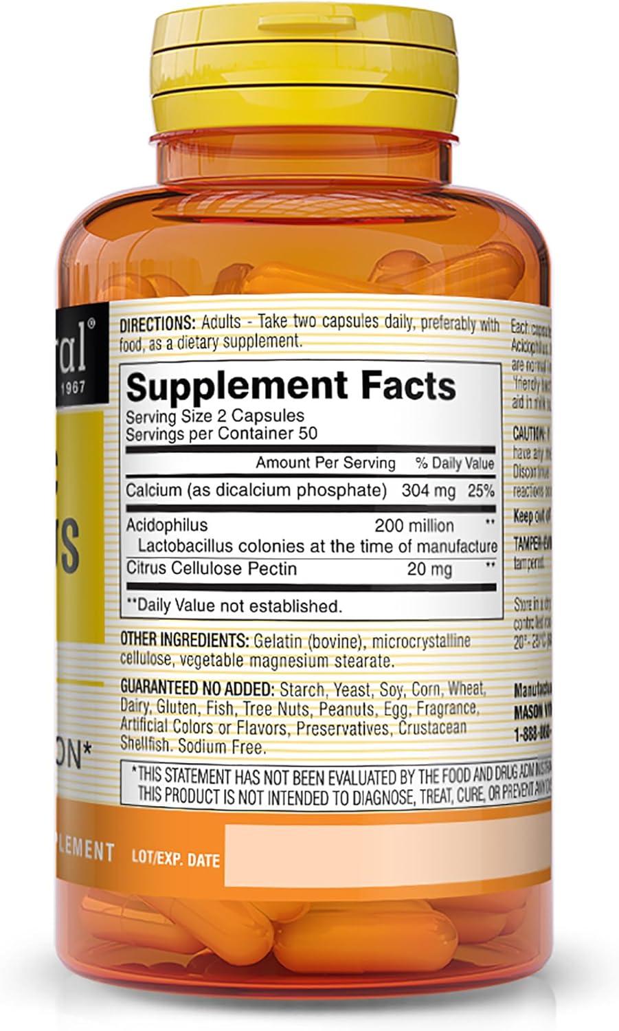 Mason Natural Acidophilus with Pectin Capsules, Digestive Aid - 100 Capsules