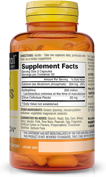 Mason Natural Acidophilus with Pectin Capsules, Digestive Aid - 100 Capsules