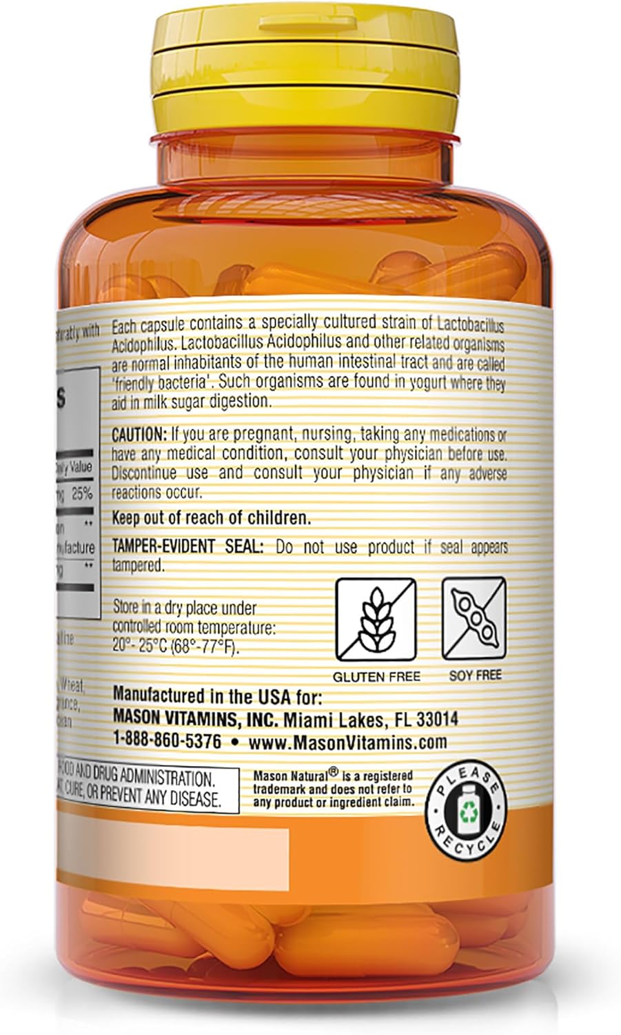 Mason Natural Acidophilus with Pectin Capsules, Digestive Aid - 100 Capsules