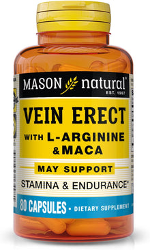 MASON NATURAL Vein Erect with L-Arginine and Maca - Supports Sexual & Vascular Health, Supplement for Varicose Veins and Spider Veins, 80 Capsules