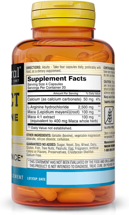 MASON NATURAL Vein Erect with L-Arginine and Maca - Supports Sexual & Vascular Health, Supplement for Varicose Veins and Spider Veins, 80 Capsules