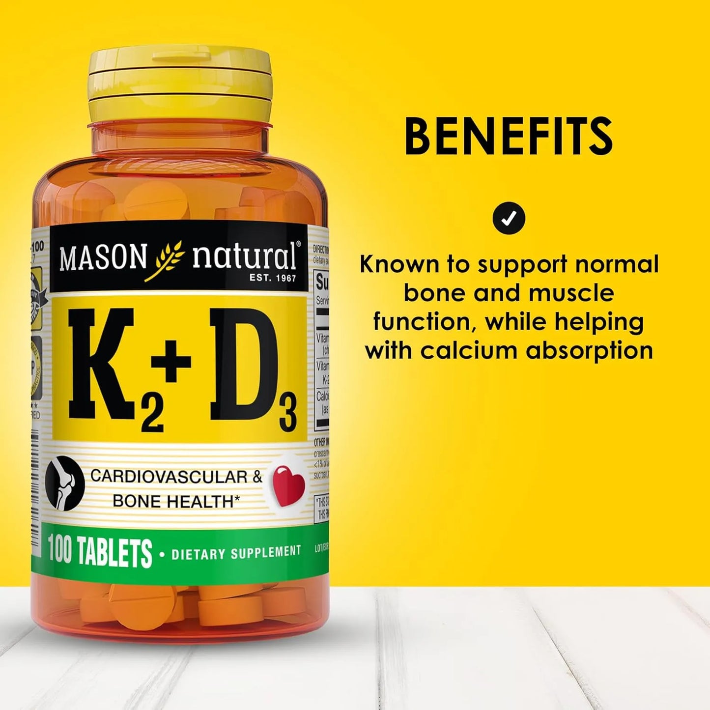 Mason Natural Vitamin K2 + D3, 100 Tablets