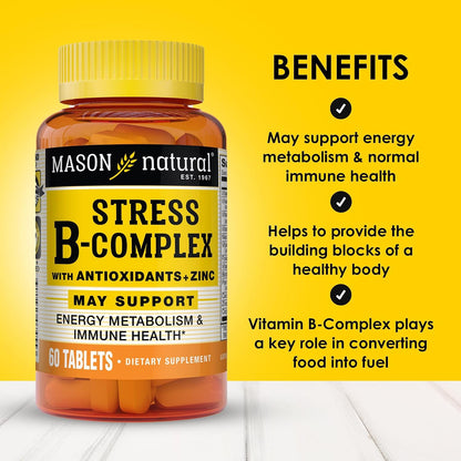 MASON NATURAL Stress B,Complex with Antioxidants + Zinc, 2 Month Supply, Dual Action Formula, Supports Immune Health, 1 Pack