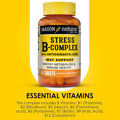 MASON NATURAL Stress B,Complex with Antioxidants + Zinc, 2 Month Supply, Dual Action Formula, Supports Immune Health, 1 Pack