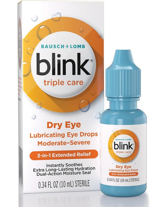 Maxim Eye Blink Triple Care Lubricating Eye Drops Moderate-Severe, Blink Eye Drops for Dry Eyes 10 ml, Bundled with 1 Reusable Anti-Fog Cloth for Eyeglasses
