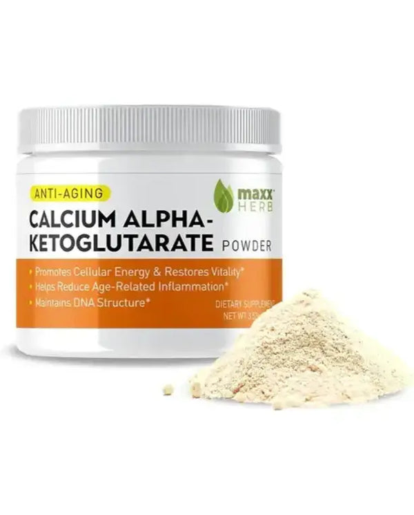 Maxx Herb Calcium AKG, Pure Calcium Alpha - Ketoglutarate Powder (Ca-AKG), for Energy, Vitality, Mental Focus, Clarity & DNA Structure, Non-GMO & Gluten Free - 100 Gram Jar (67 Servings)
