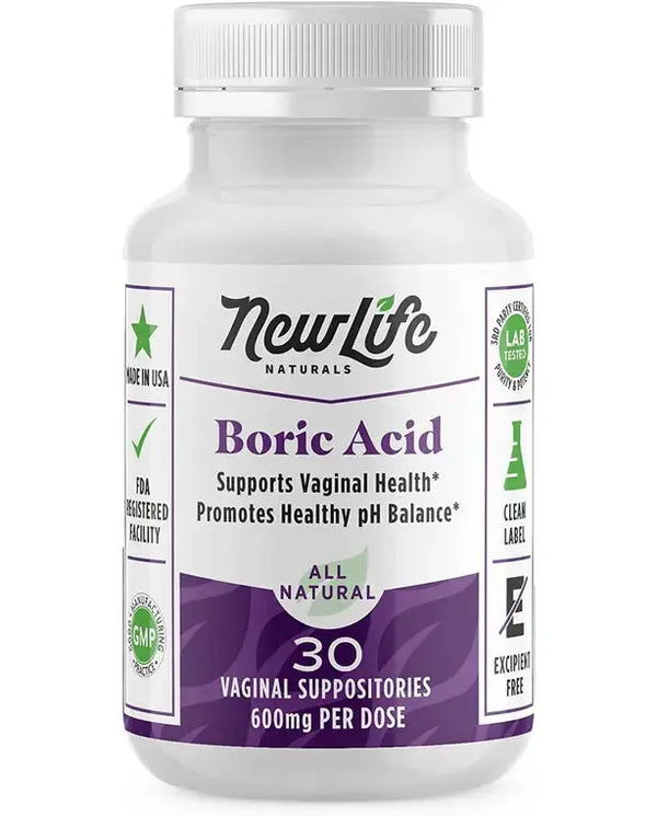 Medical Grade Boric Acid Vaginal Suppositories - 600mg - 100% Pure Womens pH Balance Pills - Yeast Infection, BV -30 Capsules: Made in USA
