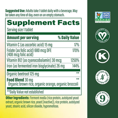 MegaFood Blood Builder Iron Supplement for Women & Men