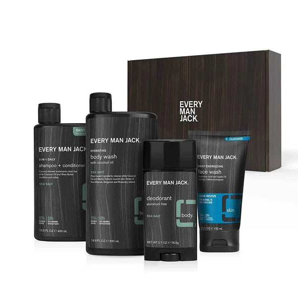 Men's Sea Salt Body Set - Bath and Body Gift Set with Clean Ingredients & A Refreshing Sea Salt Scent - Round Out His Routine with Body Wash, 2-in-1 Shampoo, Deodorant & Face Wash
