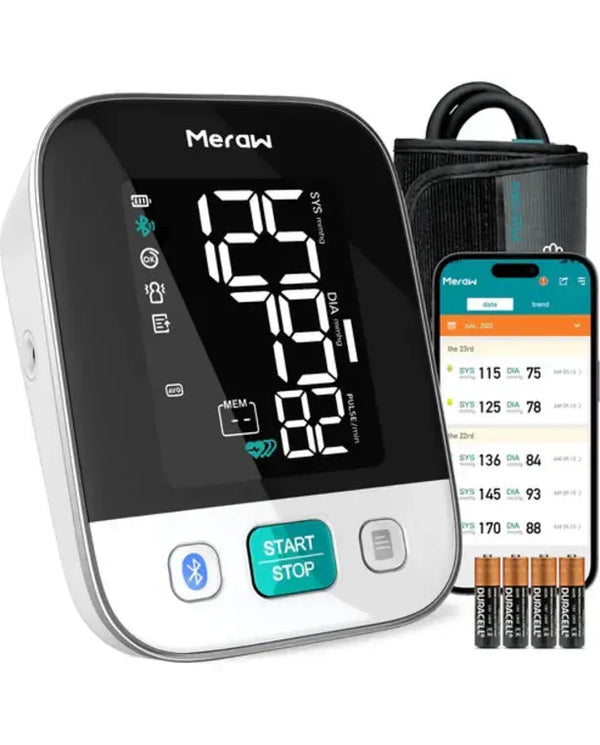 Meraw Bluetooth Blood Pressure Machine, High Accuracy Blood Pressure Cuff Arm 8.7-16.5' with Irregular Heartbeat Monitoring, Unlimited Memories in APP, 4 AAA Batteries
