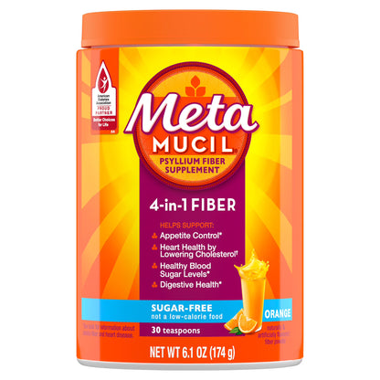 Metamucil Psyllium Fiber Powder, Sugar-Free, Orange, GLP-1 Friendly Fiber, 30 tsp