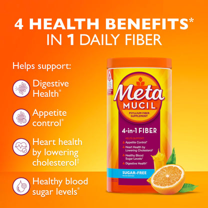 Metamucil Psyllium Fiber Powder, Sugar-Free, Orange, GLP-1 Friendly Fiber, 30 tsp