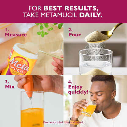 Metamucil 4-in-1 Psyllium Husk GLP-1 Friendly Fiber Supplement, Sugar-Free, 72 teaspoons, Orange Flavored, Daily Fiber Powder for Digestive Health, made with Plant-Based Psyllium Husk Fiber