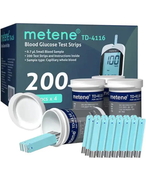 Metene TD-4116 Blood Glucose Test Strips, 200 Count Test Strips for Diabetes, Use with metene TD-4116 Blood Glucose Monitor Only
