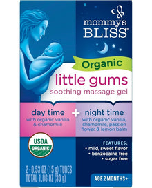 Mommy's Bliss Organic Little Gums Soothing Massage Gel Day and Night Combo, Helps with Tender Gums, Age 2 Months+, Sugar Free, Mild & Sweet Flavor, 2 - 0.53 Oz Tubes (Pack of 1)
