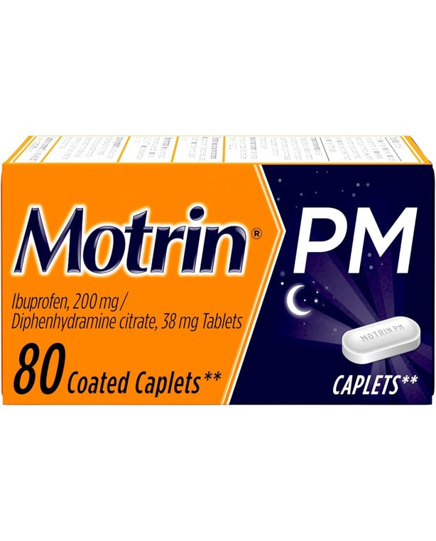 Motrin PM Caplets, 200 mg Ibuprofen & 38 mg Sleep Aid, Nighttime Relief for Minor Pains, 80 ct
