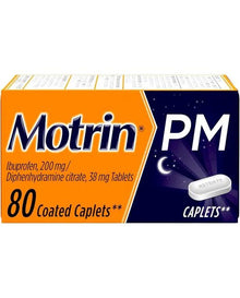 Motrin PM Caplets, 200 mg Ibuprofen & 38 mg Sleep Aid, Nighttime Relief for Minor Pains, 80 ct
