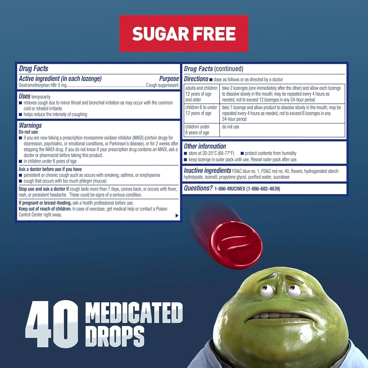 Mucinex Instasoothe Sugar Free Cough Drops, Mixed Berry Medicated Cough Drops, 40ct