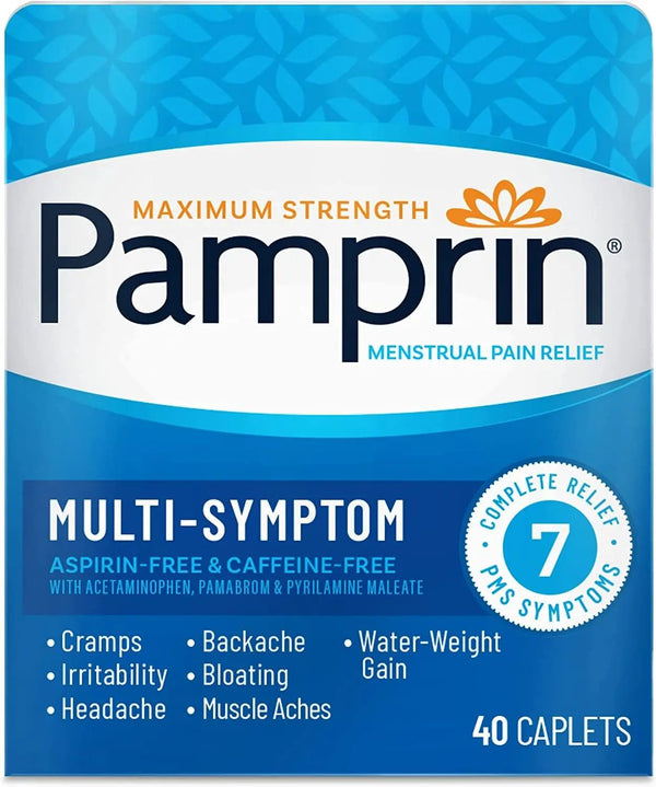 Multi-Symptom Formula, with Acetaminophen, Menstrual Period Symptoms Relief including Cramps, Pain, and Bloating, 40 Caplets
