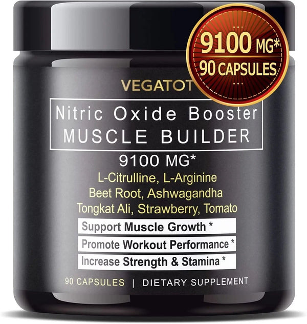 Muscle Builder Nitric Oxide Supplement with L-Arginine L-Citrulline Beet Root Ashwagandha Tongkat Ali Strawberry
