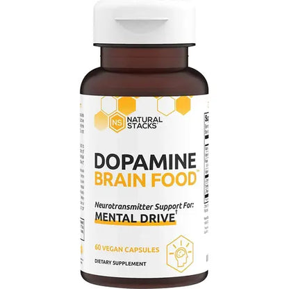 NATURAL STACKS Dopamine Focus Supplement & Memory Supplement for Brain w/ L-Tyrosine - Promotes Mental Drive, Clarity & Focus - Natural Dopamine Supplements & Mood Support Supplement, 60 Vegan Capsule
