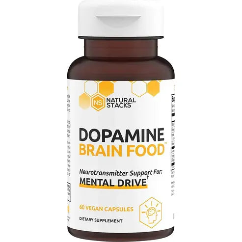 NATURAL STACKS Dopamine Focus Supplement & Memory Supplement for Brain w/ L-Tyrosine - Promotes Mental Drive, Clarity & Focus - Natural Dopamine Supplements & Mood Support Supplement, 60 Vegan Capsule
