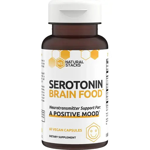 NATURAL STACKS Serotonin w/L Tryptophan & Rholiola - Mood Support & Serotonin Supplement - Promotes Positive Mood, Calmness, Increased Energy - Happy Mood & Brain Support Supplement (60ct)
