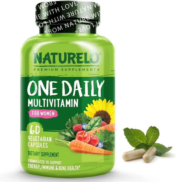 NATURELO One Daily Multivitamin for Women - Energy Support - Whole Food Supplement to Nourish Hair, Skin, Nails - Non-GMO - No Soy - Gluten Free - 60 Capsules
