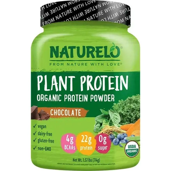 NATURELO Plant Protein Powder, Chocolate, 22g Protein - Non-GMO, Vegan, No Gluten, Dairy, or Soy - No Artificial Flavors, Synthetic Coloring, Preservatives, or Additives - 20 Servings
