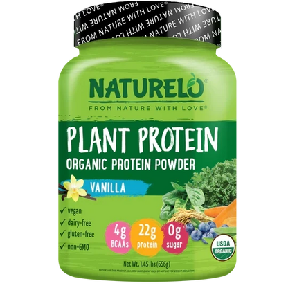 NATURELO Plant Protein Powder, Vanilla, 22g Protein - Non-GMO, Vegan, No Gluten, Dairy, or Soy - No Artificial Flavors, Synthetic Coloring, Preservatives, or Additives - 20 Servings
