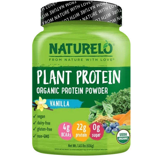NATURELO Plant Protein Powder, Vanilla, 22g Protein - Non-GMO, Vegan, No Gluten, Dairy, or Soy - No Artificial Flavors, Synthetic Coloring, Preservatives, or Additives - 20 Servings
