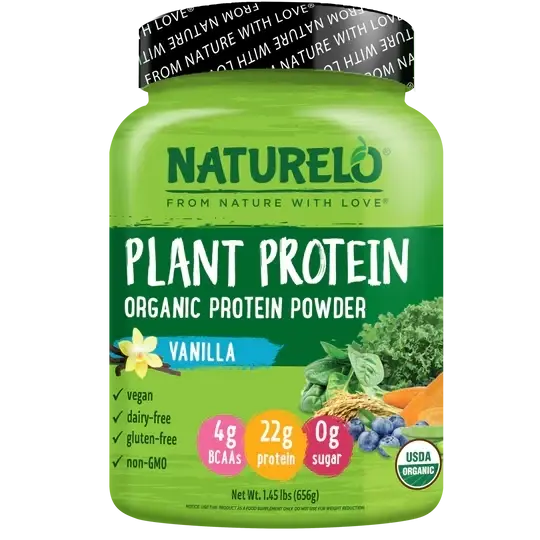 NATURELO Plant Protein Powder, Vanilla, 22g Protein - Non-GMO, Vegan, No Gluten, Dairy, or Soy - No Artificial Flavors, Synthetic Coloring, Preservatives, or Additives - 20 Servings
