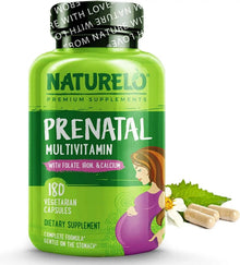 NATURELO Prenatal Multivitamin with Gentle Chelated Iron, Methyl Folate, Plant Calcium & Choline - Vegan, Vegetarian - Non-GMO - Gluten Free - 180 caps

